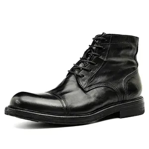 Klassische schwarze Leder Herrenstiefeletten rahmengenäht mit runder Kappe