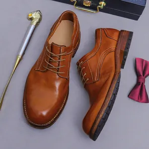 Klassieke bruine leren Derby schoenen voor heren met Goodyear zool voor zakelijk gebruik