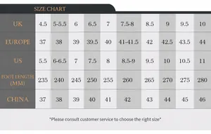 Comprehensive size conversion chart for men's leather sneakers showing UK EU US and CM units
