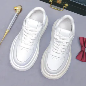 Men's premium white leather platform sneakers with thick soles and breathable toe cap