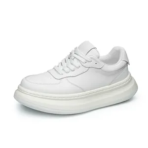 Men's premium white leather sneakers with chunky platform sole and tonal stitching