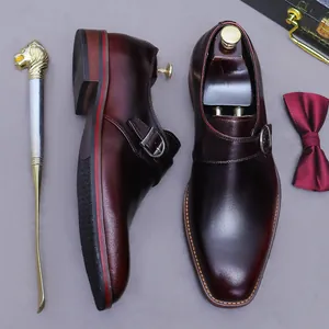 Herren Echtleder Monkstrap-Schuhe Klassische Einzelschnalle Britischer Stil Spitze Kappe Business Lässig Formelle Anzugschuhe