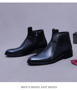 Gepolijste zwarte leren Chelsea boots voor heren met ritssluiting en een luxe geschenkdoos