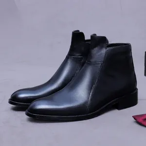 Heren Chelsea Boots Van Echt Toplaag Rundleer Zakelijk Casual Retro Enkellaarsjes Britse Stijl Zijrits Formele Leren Schoenen