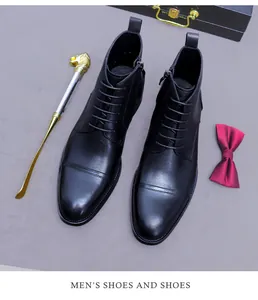 Bottines habillées en cuir noir pour hommes avec lacets et fermeture éclair latérale