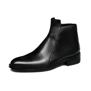 Klassieke zwarte leren Chelsea boots voor heren met ritssluiting en zakelijke uitstraling