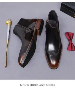 Polierter Chelsea-Boot in Braun-Verlauf mit aufwendiger Wingtip-Brogue-Verzierung für Herren