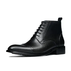 Bottines classiques en cuir noir pour hommes avec bout rapporté et lacets style business