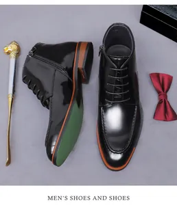 Détails des bottines en cuir noir brillant pour hommes avec zip interne et lacets