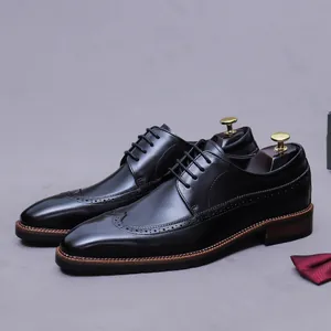 Herren Kopfschicht Rindsleder Brogue Derby Schuhe Britischer Stil Spitze Zehen Schnürung Formelle Business Lederschuhe Für Büro Hochzeit