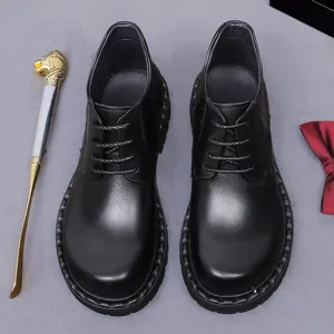 Classic black leather elevator boots with non-slip thick sole and business accessories