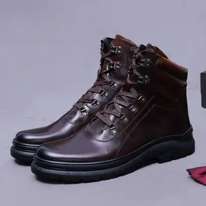 Ανδρικές Μπότες Martin από Γνήσιο Δέρμα Βοδιού Vintage Βρετανικό Στυλ Μπότες Μοτοσικλέτας με Αύξηση Ύψους και Πλευρικό Φερμουάρ Μαύρο Καφέ