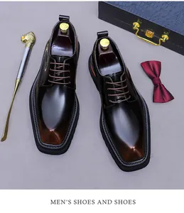 Détails de chaussures Derby en cuir dégradé marron avec finition brillante miroir