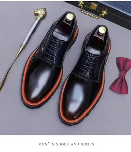 Top view of genuine leather business shoes with orange sole edge and gradient finish