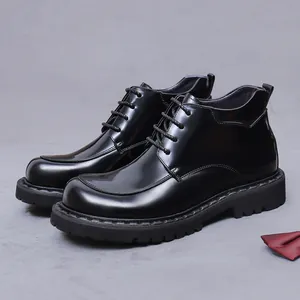 Herren Martin-Stiefel aus Echtem Rindsleder Vintage Poliert Britischer Stil Schnürung Lässig Business Größensteigernd Niedrige Stiefel