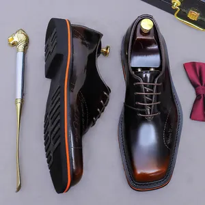 Scarpe Oxford da Uomo in Vera Pelle Lussuose Scarpe Eleganti Patinate Marroni Nere per Business Matrimonio Calzature in Pelle