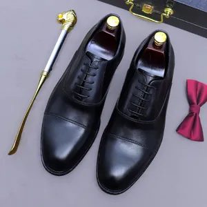 Zapatos Oxford Formales de Negocios para Hombre de Cuero de Vaca Genuino Clásicos con Puntera Reforzada y Cordones para Banquete de Boda Estilo Británico Oficina