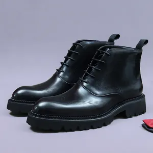 Ανδρικά Μποτάκια Martin Brogue από Γνήσιο Δέρμα Βοδινού Επαγγελματικό Βρετανικό Στυλ Με Κορδόνια Χοντρή Σόλα Αντιολισθητικά