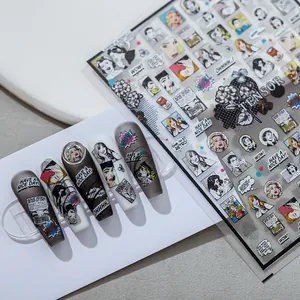 Retro Pop Art Nagelkunst Aufkleber Selbstklebend 3D Amerikanischer Comic Stil Mädchen Porträts Sprechblasen Nagel Decals Maniküre Deko