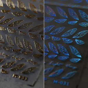 Pegatinas 3D para Uñas con Alas Estampado Dorado Holográfico Autoadhesivas Relieve Alas de Cicada Para Decoración Manicura Mujer
