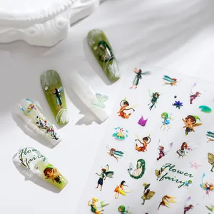 Pegatinas de Uñas 5D Hada de las Flores Elfo Calcomanías Adhesivas Ultra Delgadas y Fuertes Tema Bosque Encantado Verde Accesorios DIY