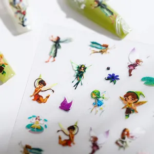 Pegatinas 5D para uñas con personajes de hadas y diseños inspirados en Campanilla