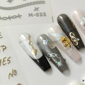 Self-adhesive nail art stickers M-022 featuring laser chains and 3D metallic rose designs