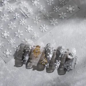 5D Witte Sneeuwvlok Nagelkunst Stickers Reliëf Zelfklevend Winter 3D Nagel Decals Voor Kerstmis DIY Manicure Vrouwen
