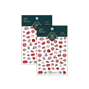 3D embossed nail art stickers with traditional Mandarin Duck and Peony floral designs