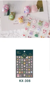 Detailed view of KX-308 3D colorful bunny nail art stickers and embossed charms