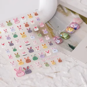 3D Relief Cartoon Rabbit Nail Stickers Macaron Bunny Heart Star Pattern Self Adhesive DIY Manicure Decals For Women
