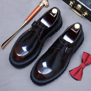 Herren Echtleder Mönchsschuhe Business Formell Plateau Erhöhung Lackleder Glänzend Slipper Herrenschuhe