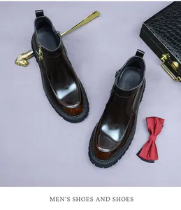 Detail view of premium leather boots with side zipper and polished shiny surface