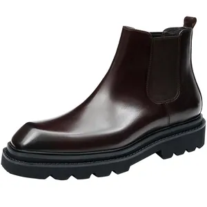 Polished leather Chelsea boots in dark reddish brown with thick rubber sole for men