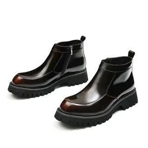 Polished leather Chelsea boots for men with ombre finish and chunky rubber lug sole