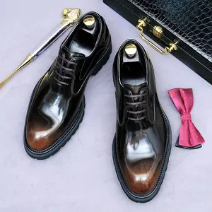 Chaussures de ville en cuir marron dégradé pour hommes avec semelle de 4 cm