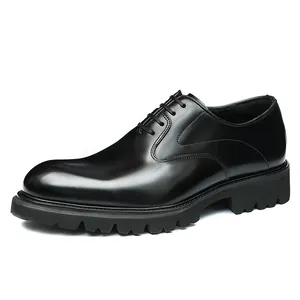 Chaussures richelieu en cuir noir brillant pour homme avec semelle épaisse de 4cm