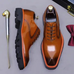 Zapatos oxford de cuero marrón para hombre con suelas gruesas de goma antideslizantes