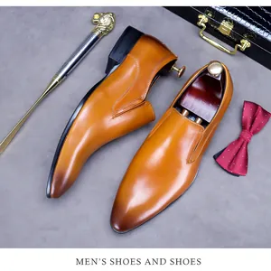 Close-up of brown gradient leather men's dress shoes with professional business styling