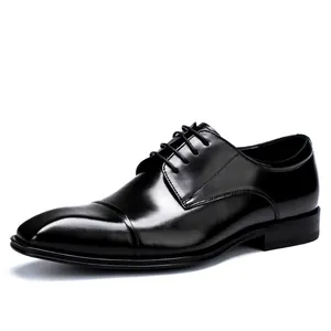 Classic black leather cap toe Oxford business shoes for men with polished finish