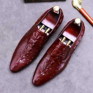 Men's Crocodile Pattern Pointed Toe Dress Shoes Cowhide Leather Luxury Slip-On Loafers For Formal Business Party Banquet