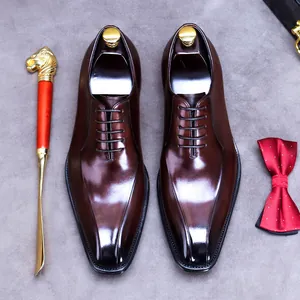 Men's Genuine Cowhide Leather Business Formal Shoes British Style Oxford Shoes Polished Wedding Banquet Dress Shoes