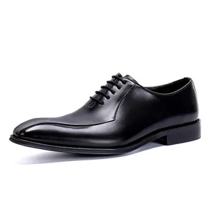 Classic black split-toe leather business shoes with lace-up design for formal wear