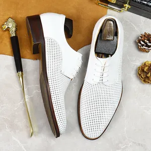 Echtleder Rindsleder Herren Derby-Schuhe Perforiert Atmungsaktiv Business Casual Formelle Fußbekleidung Mit Gummisohle Für Hochzeit Und Büro