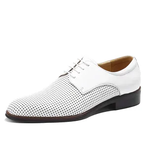 Weiße Herren-Business-Freizeitschuhe aus Leder mit atmungsaktiven Hohllochausschnitten