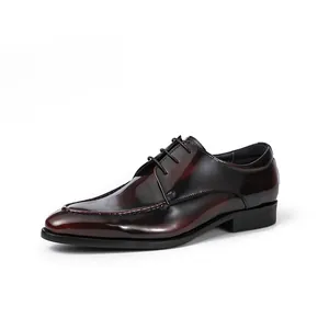 Polished burgundy gradient leather Derby shoes for men with classic apron toe design