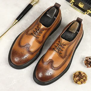 Ανδρικά Vintage Brogue Δερμάτινα Παπούτσια Βοδινό Δέρμα Wingtip Αύξηση Ύψους Πλατφόρμα Business Casual Oxford Derby