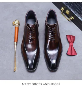 Bottines en cuir marron dégradé avec fermeture éclair latérale et détails de lacets