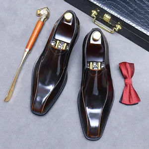 Scarpe Business Formali da Uomo in Vera Pelle di Vacchetta Mocassini Slip-on per Ufficio Matrimonio Banchetto Gentleman