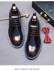 Klassieke bruine brogue schoenen voor heren met vlinderdas en luxe accessoires